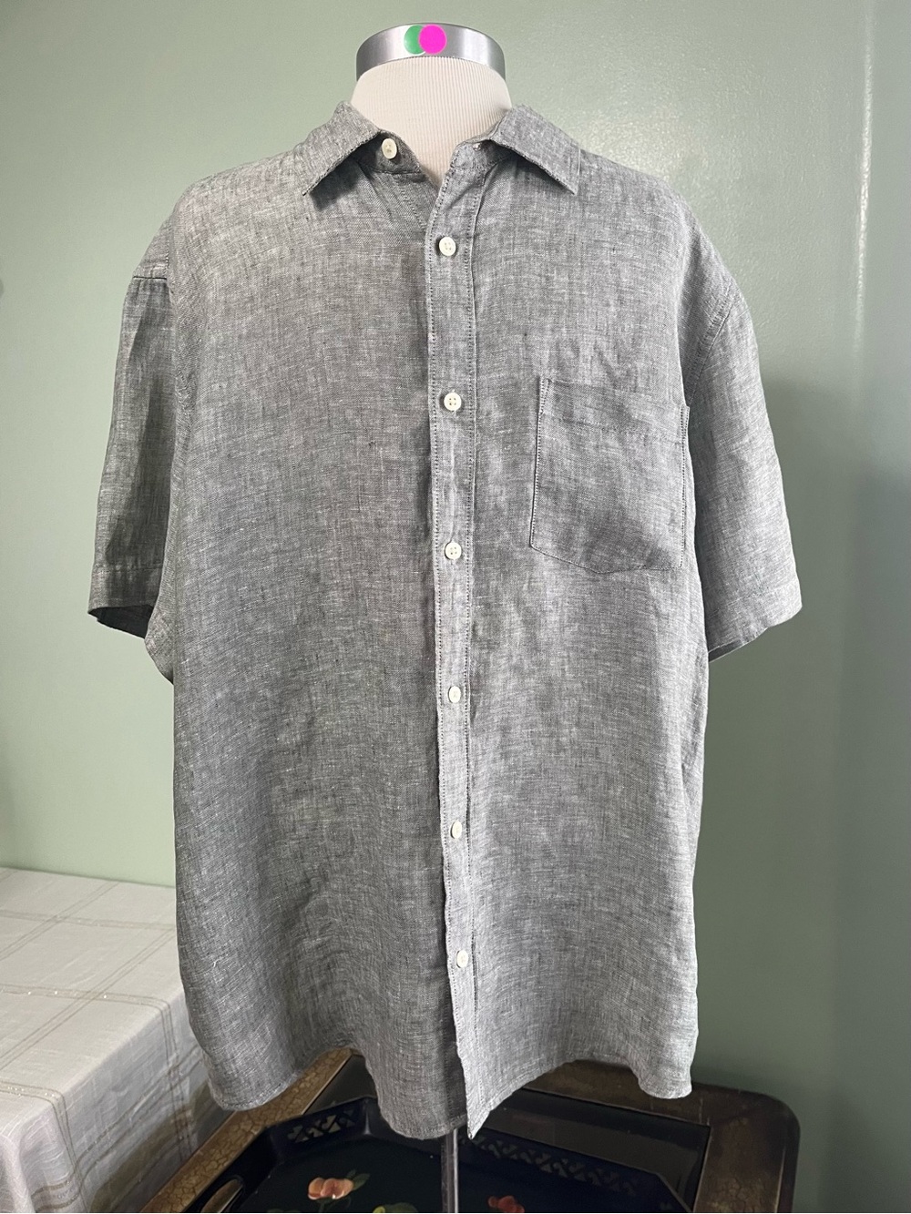 Thom Aaron 100% Linen Button Up Men’s Shirt Size XL Sage Green